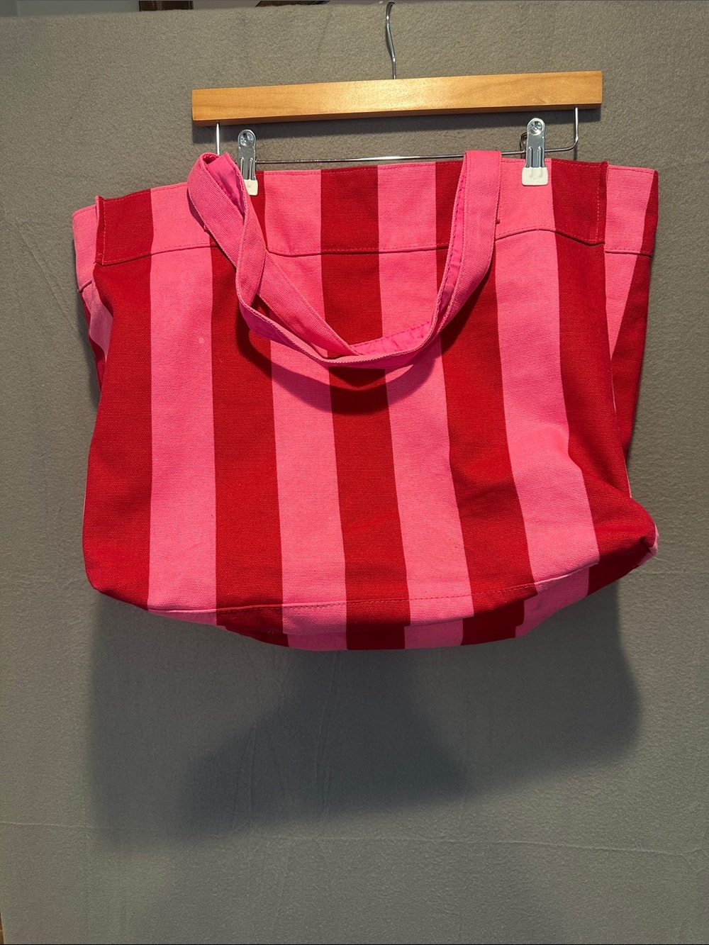 Victoria's Secret Pink and Red Striped Canvas Tote - Picture 2 of 3